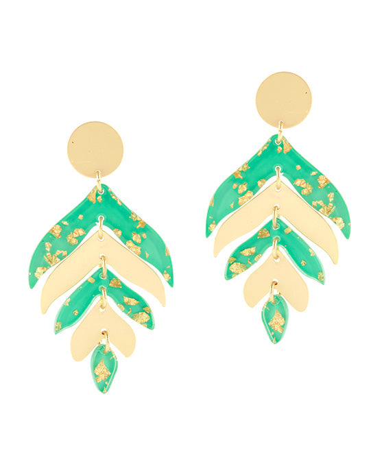 Acetate w/ Metalflake Leaf Post Earring