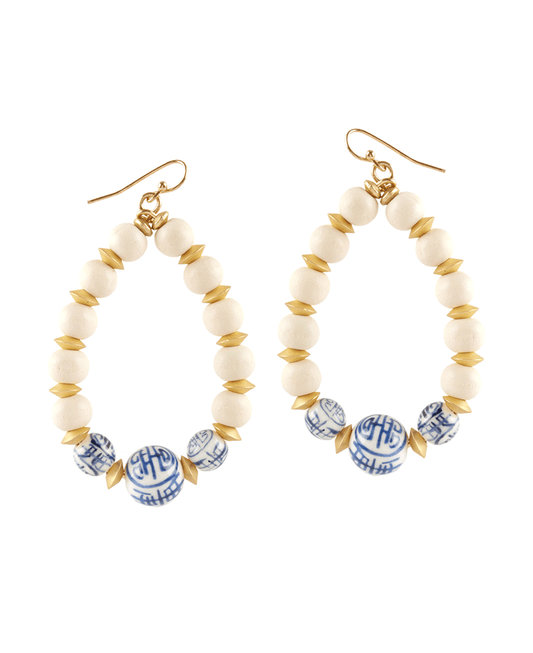 Wood & Porcelain Teardrop Earring