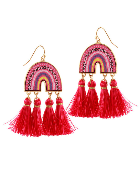 Wood Geometric Tassel Earring
