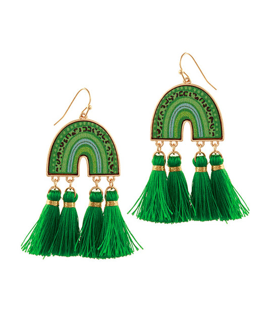 Wood Geometric Tassel Earring