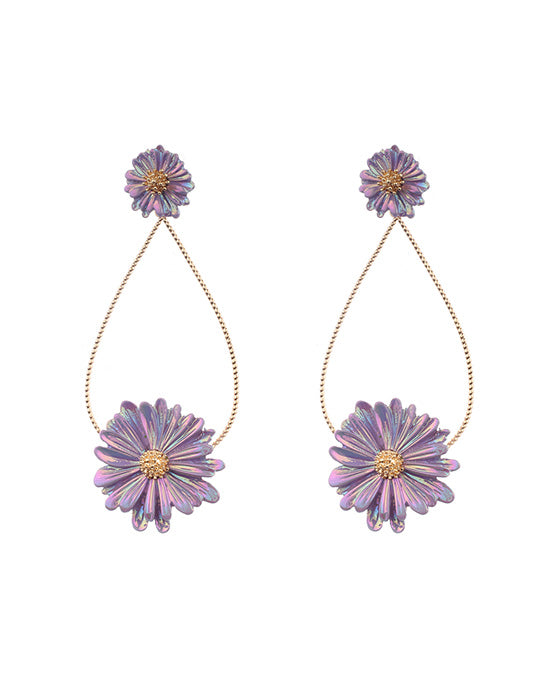 Metal AB Coating Flower Post Earring