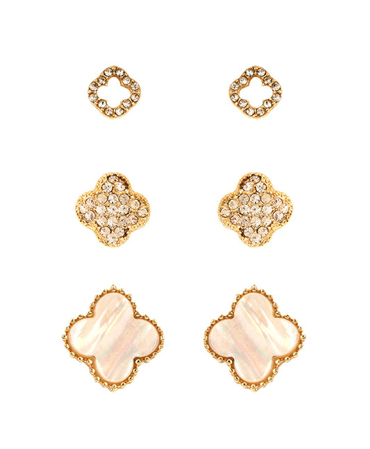 Shell & Rhinestone 3 Pair Clover Earring