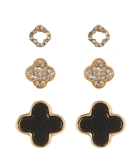 Druzy Rhinestone Pave Clover 3 Pair Post Earring