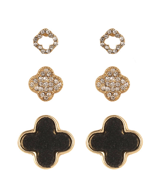 Druzy Rhinestone Pave Clover 3 Pair Post Earring