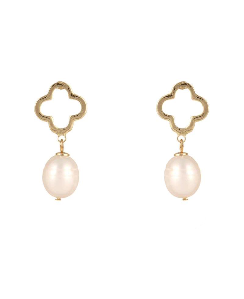 Pearl & Metal Clover Open Cut Post Earring