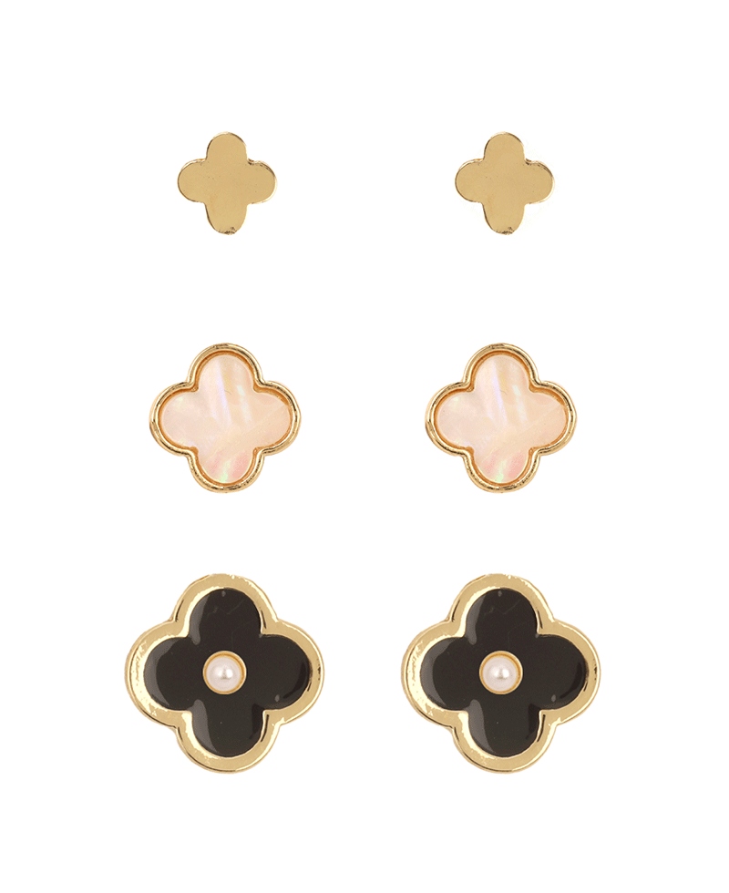 Shell Epoxy Clover 3 Pair Earring