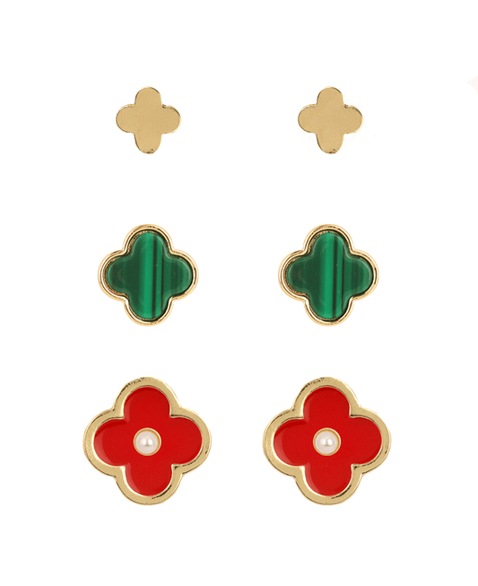 Shell Epoxy Clover 3 Pair Earring