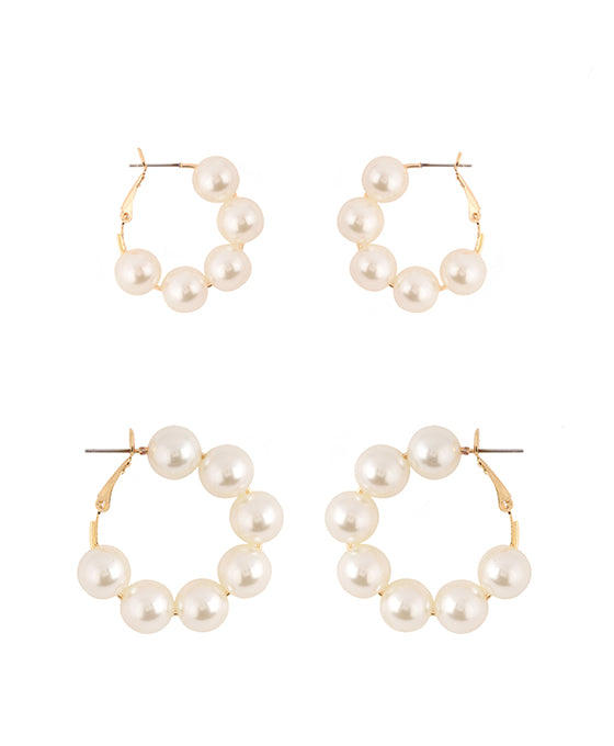 Pearl 2 Pair Hoop Earring