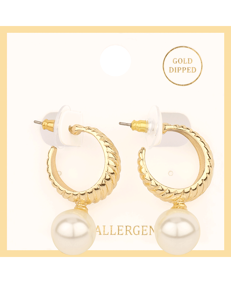 Metal w/ Pearl Texture Hoop Earring