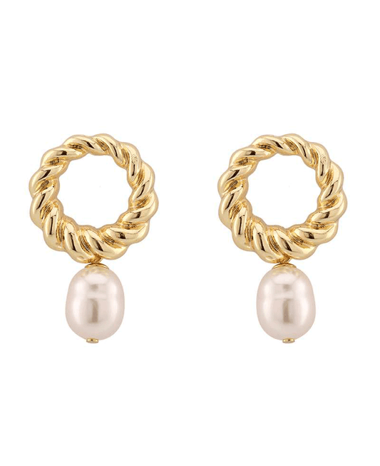 Metel Texture w/ Fresh Water Pearl Earring