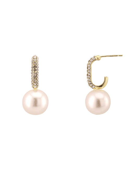 Pearl Accent Rhinestone Hoop Earring