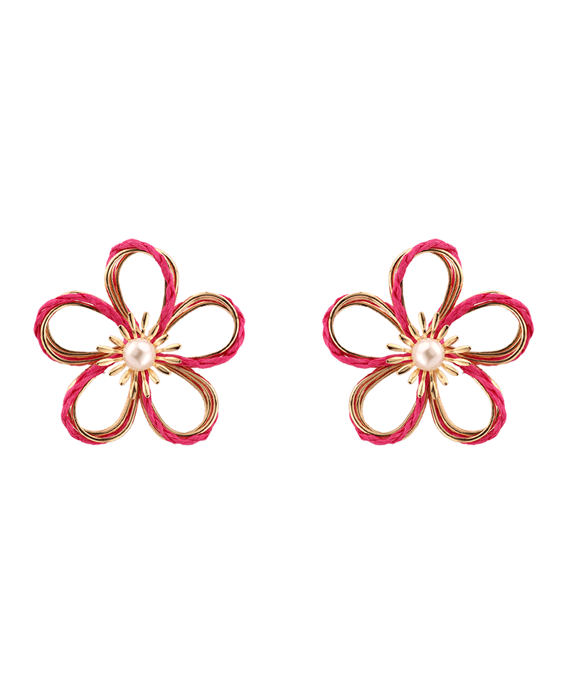 Pearl Accent Rattan Flower Post Earring