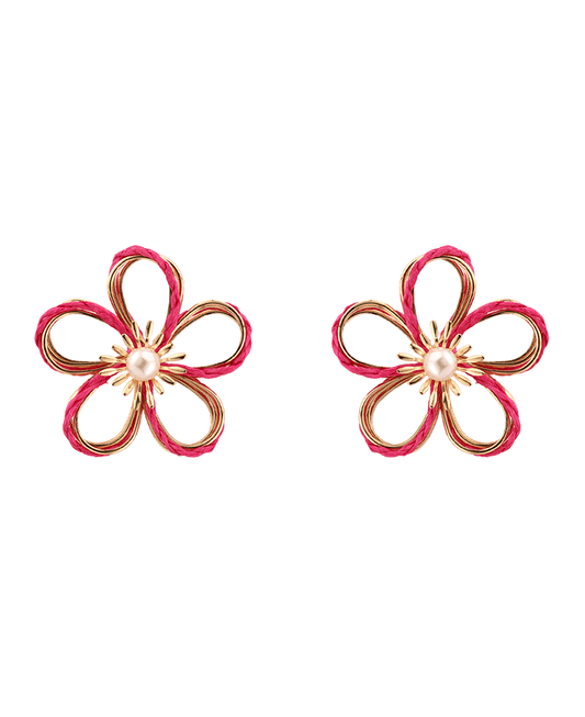 Pearl Accent Rattan Flower Post Earring