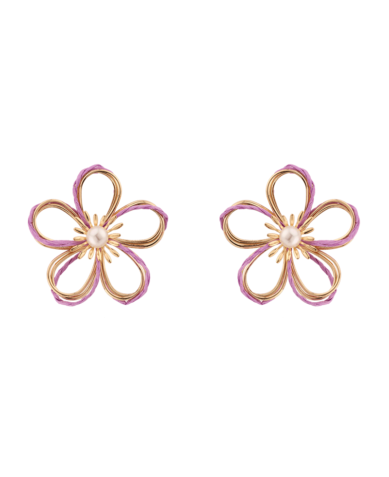 Pearl Accent Rattan Flower Post Earring