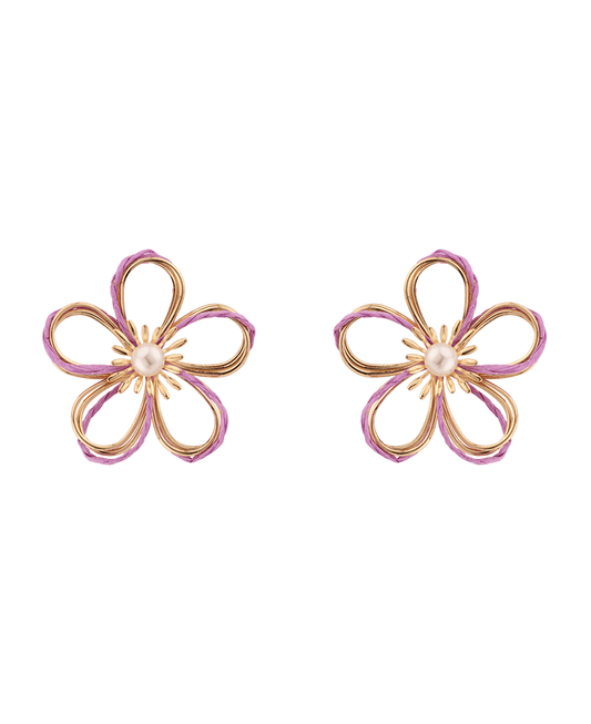 Pearl Accent Rattan Flower Post Earring
