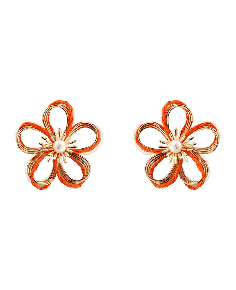 Pearl Accent Rattan Flower Post Earring