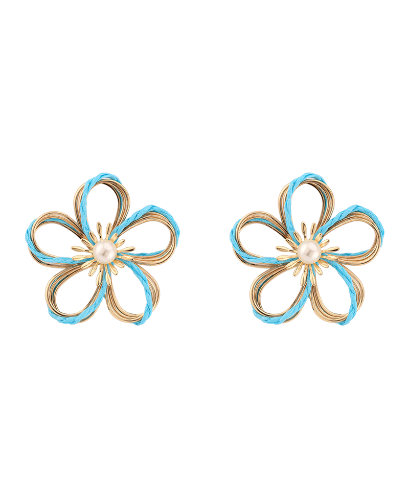 Pearl Accent Rattan Flower Post Earring