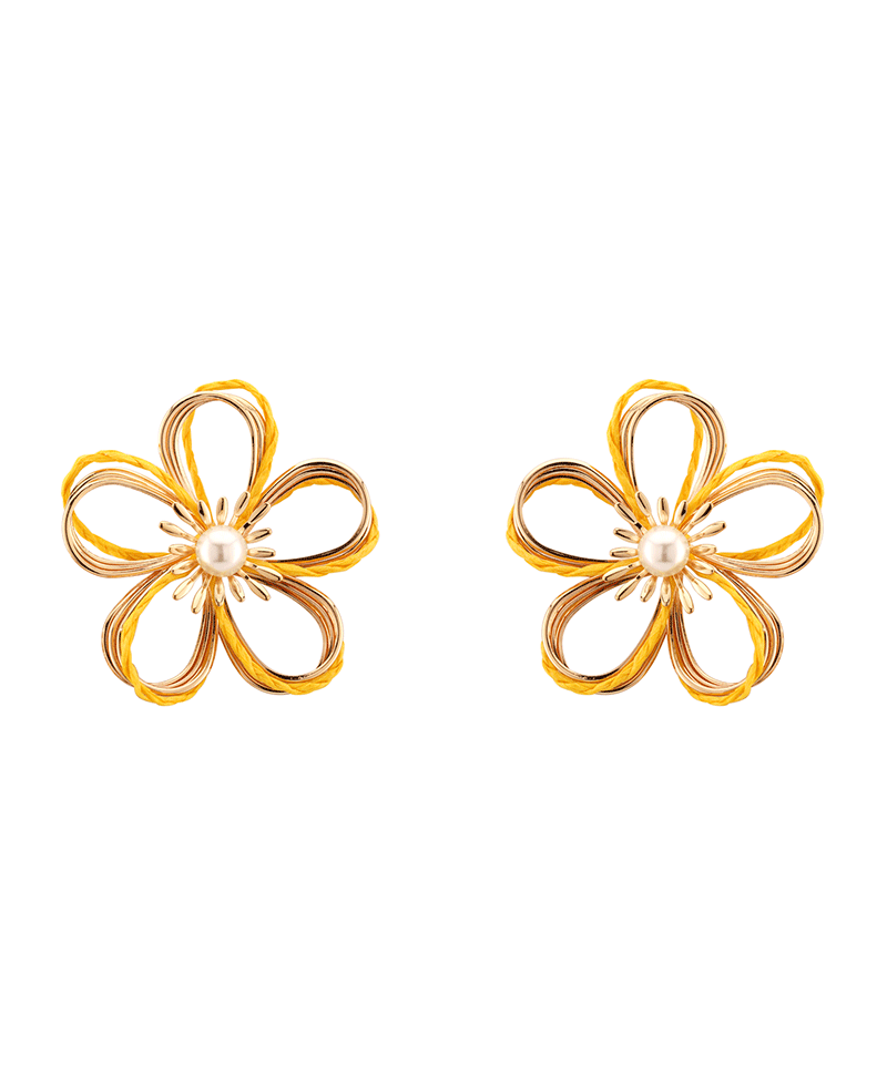 Pearl Accent Rattan Flower Post Earring