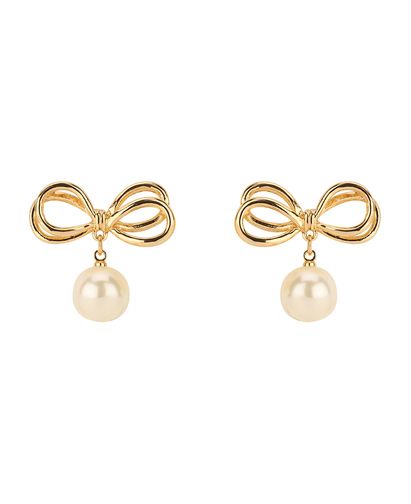 Metal Bow w/ Pearl Post Earring