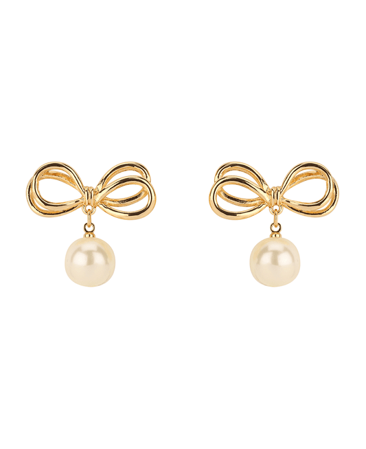 Metal Bow w/ Pearl Post Earring