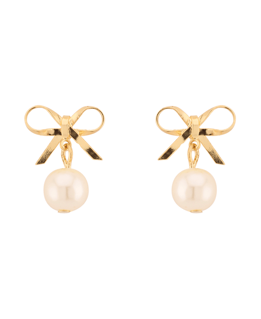 Metal Bow w/ Pearl Post Earring