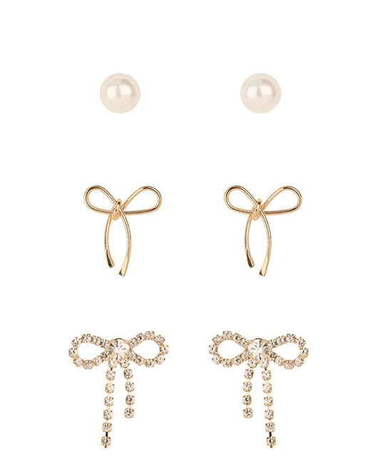 Metal & Rhinestone Bow 3 Pair Earring