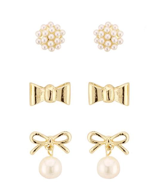 Pearl & Bow Caviar 3 Pair Earring
