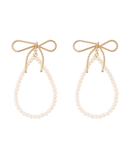 Metal Bow w/ Pearl Teardrop Post Earring