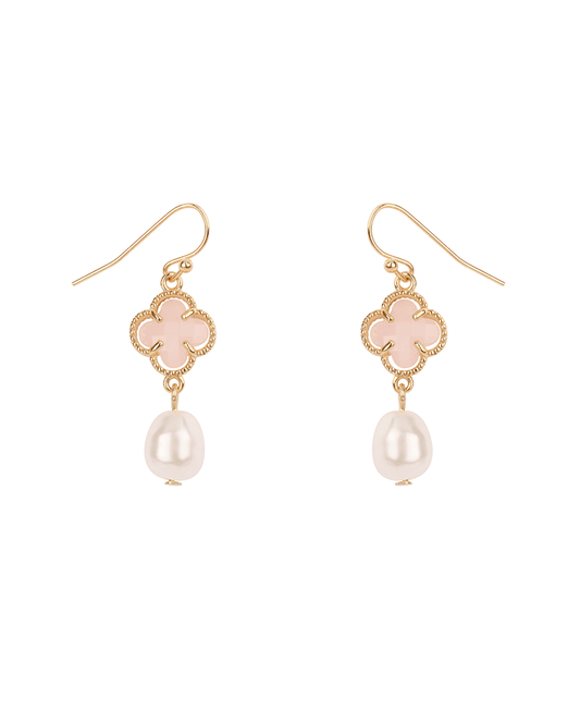 Glass Bead Pearl & Clover Earring