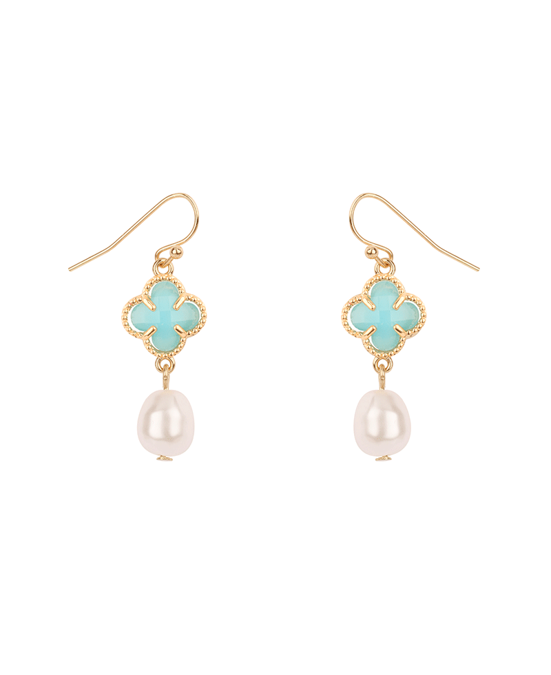 Glass Bead Pearl & Clover Earring