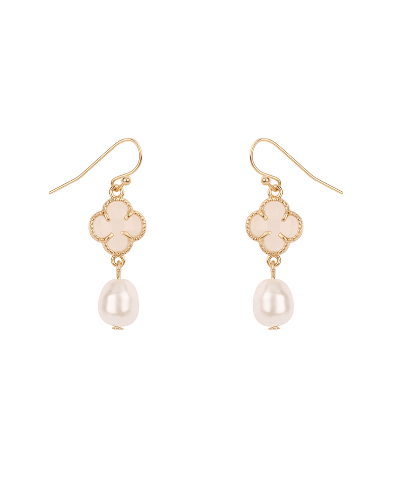 Glass Bead Pearl & Clover Earring