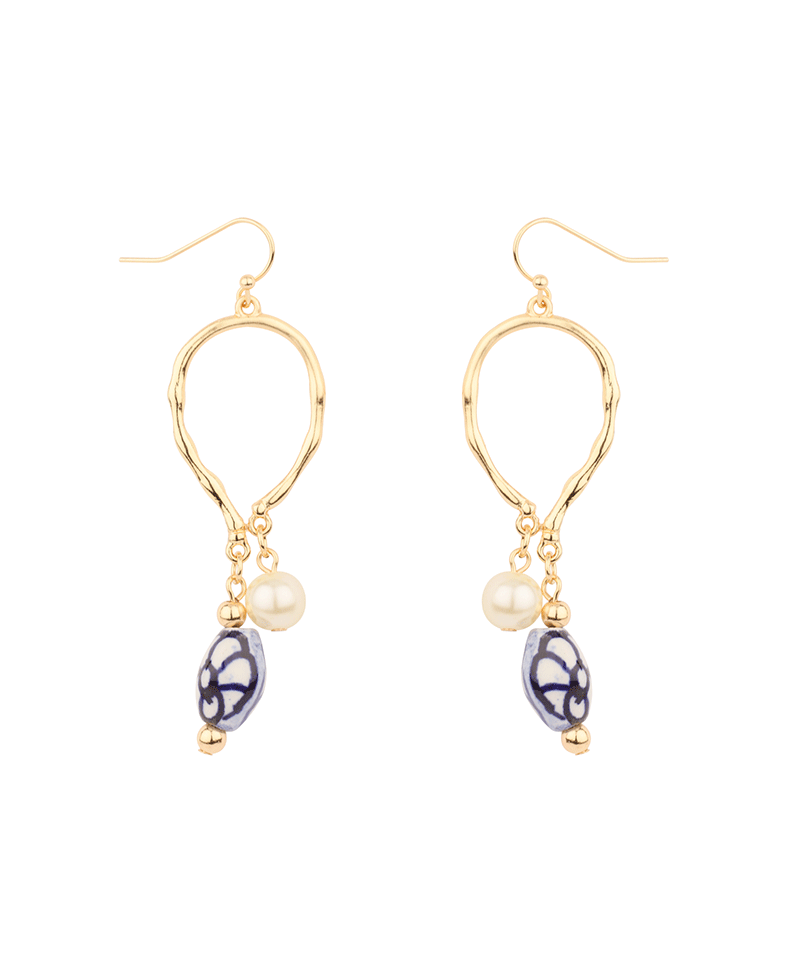 Porcelain & Pearl Metal Earring