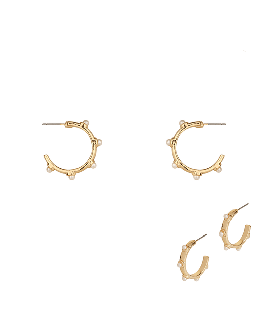 Metal w/ Pearl 23mm Hoop Earring