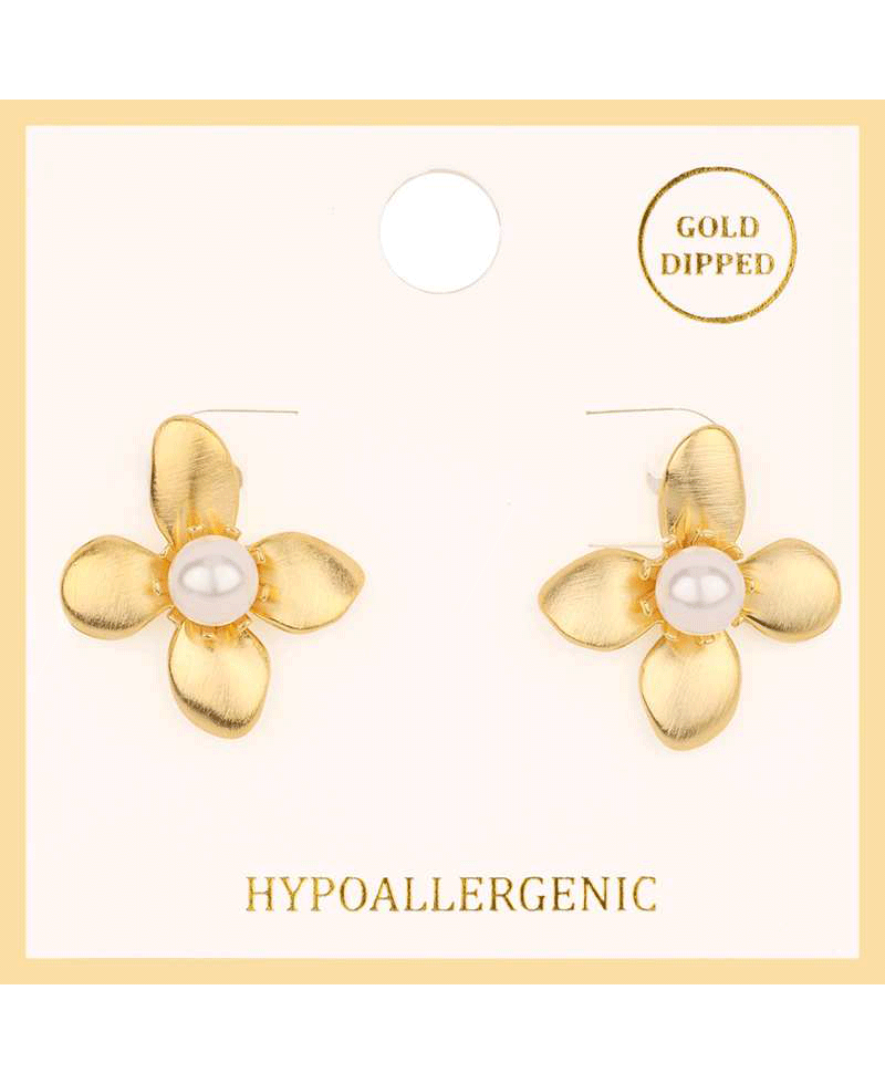 Metal Flower w/ Pearl Brushed Post Earring