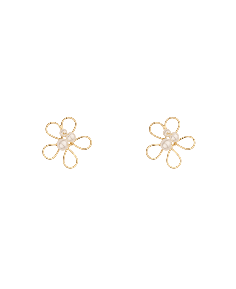 Metal Flower w/ Pearl Post Earring