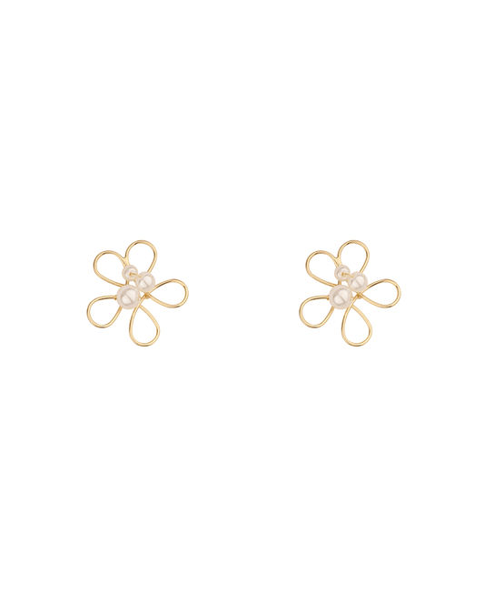Metal Flower w/ Pearl Post Earring