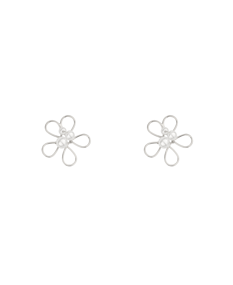 Metal Flower w/ Pearl Post Earring