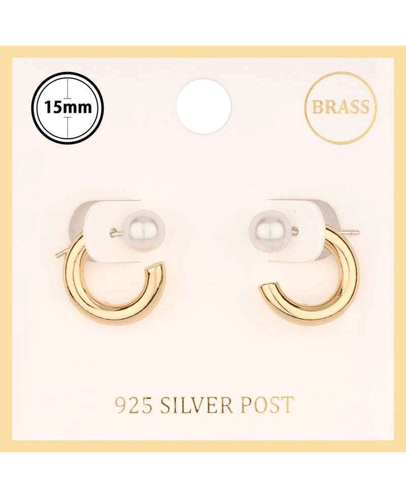 Brass w/ Pearl 15mm Hoop Earring