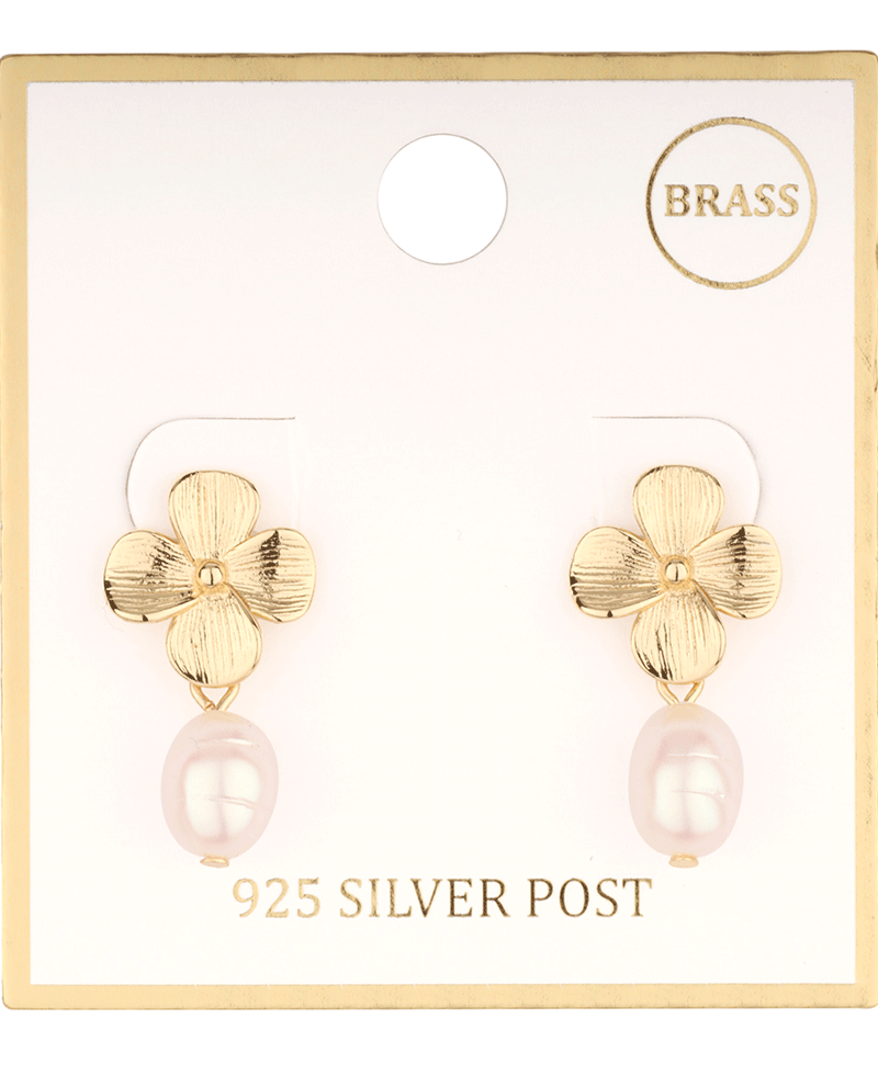 Brass Flower w/ Pearl Post Earring