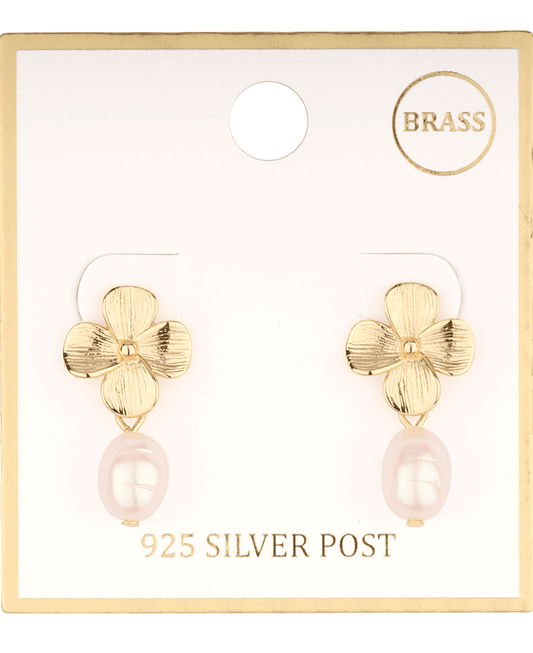 Brass Flower w/ Pearl Post Earring