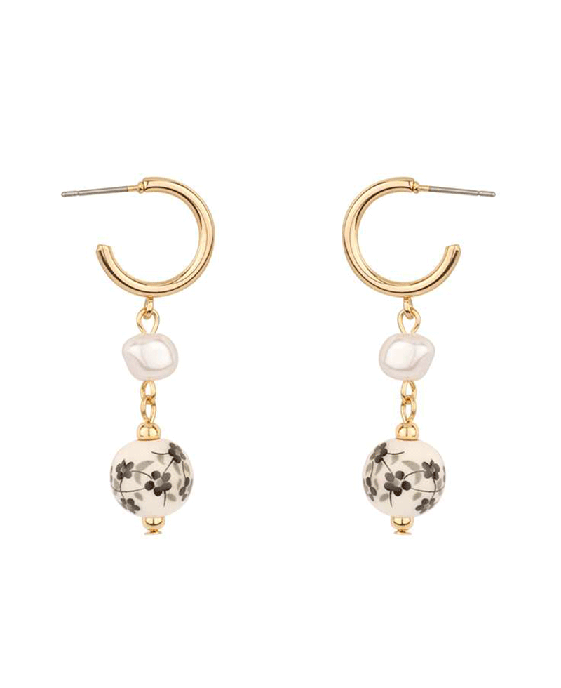 Pearl & Ceramic Hoop Earring