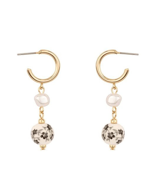 Pearl & Ceramic Hoop Earring