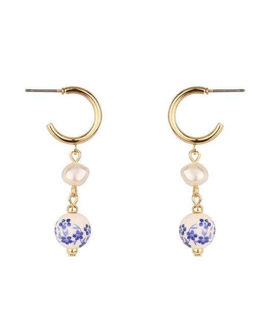 Pearl & Ceramic Hoop Earring