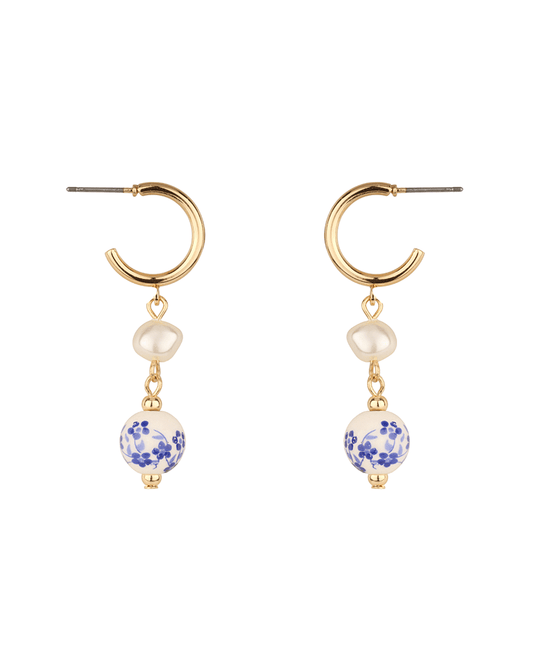 Pearl Ceramic Hoop Earring