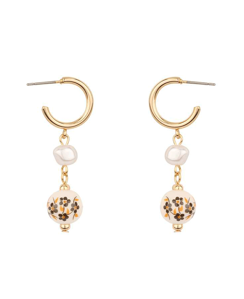 Pearl & Ceramic Hoop Earring