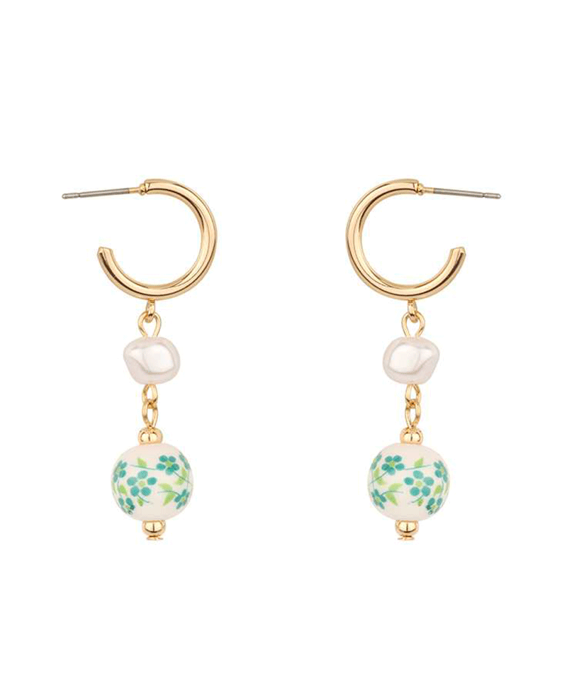 Pearl & Ceramic Hoop Earring