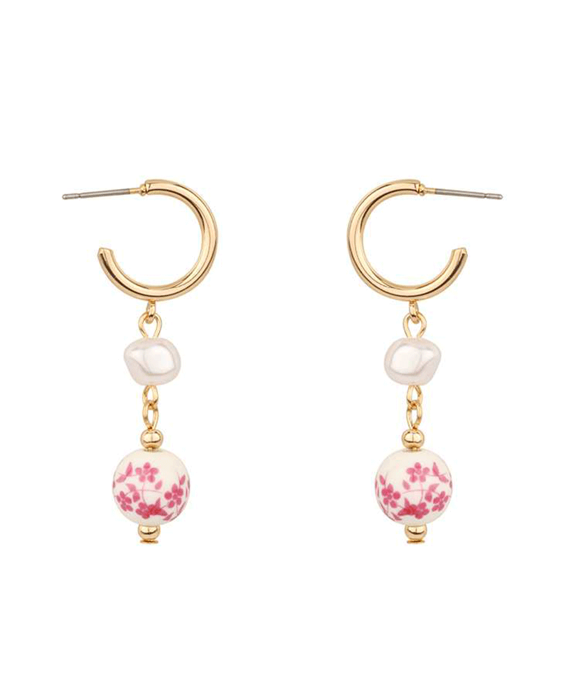 Pearl & Ceramic Hoop Earring