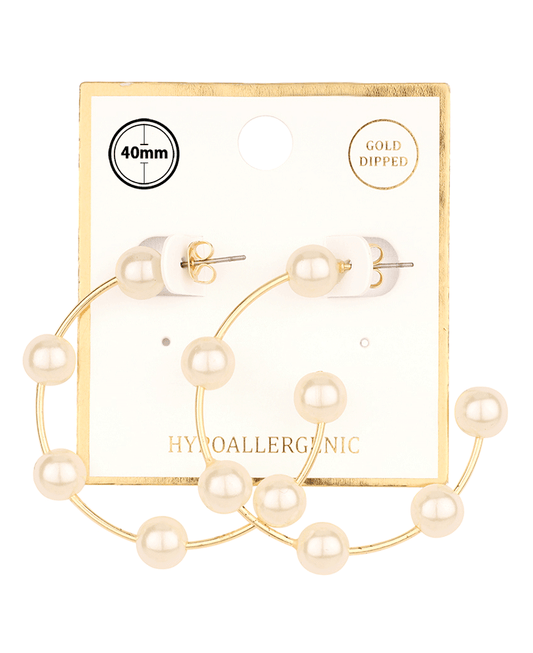 Pearl 40mm Hoop Earring