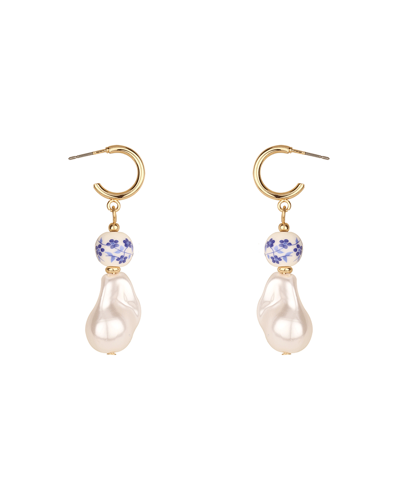 Pearl & Ceramic Hoop Earring