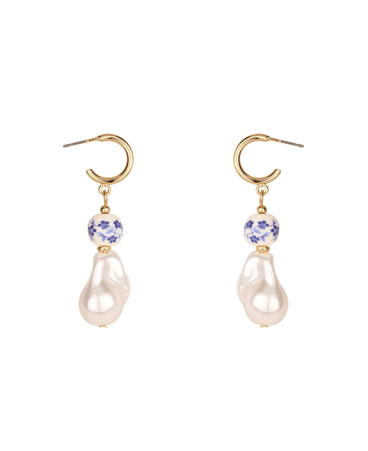 Pearl & Ceramic Hoop Earring